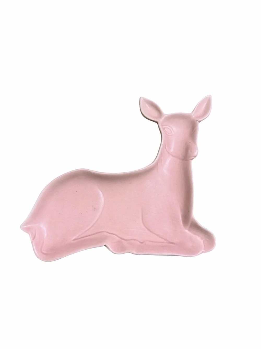Pink Glaze Ceramic Deer Trinket Dish Christmas Decor Whimsical